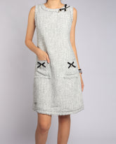 Dangle Ribbons Shift Dress - Grey